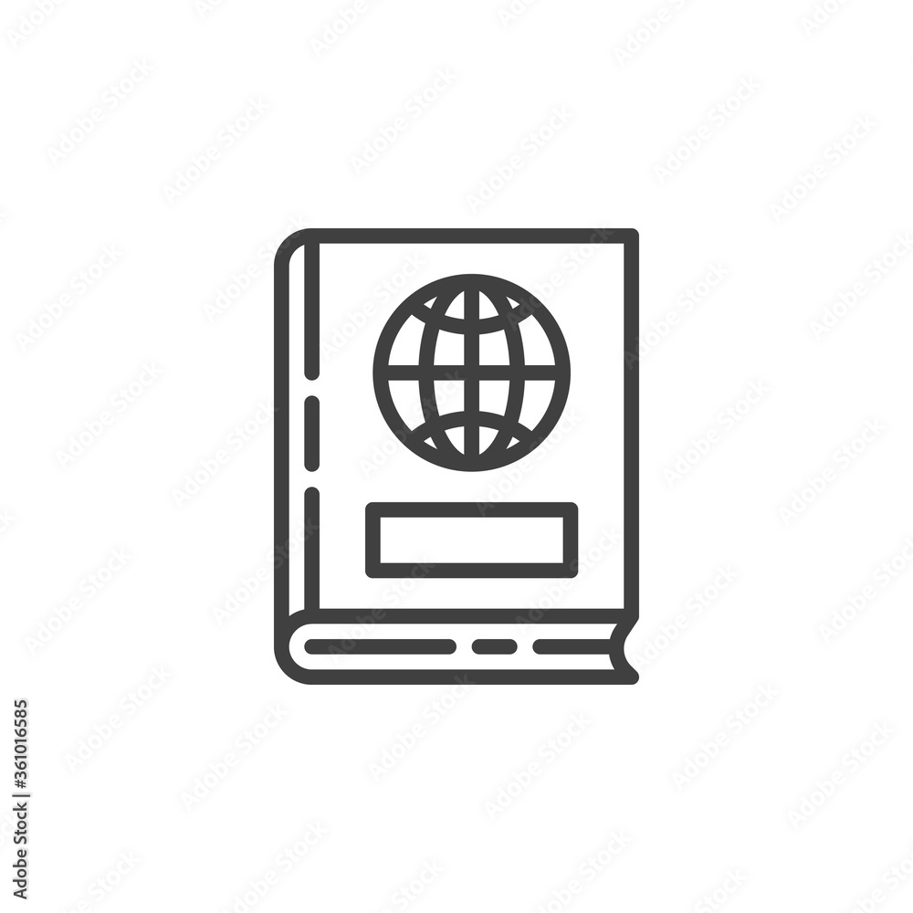 Geography book line icon. linear style sign for mobile concept and web design. Book with world globe outline vector icon. Symbol, logo illustration. Vector graphics Geography book line icon. linear style sign for mobile concept and web design. Book with world globe outline vector icon. Symbol, logo illustration. Vector graphics