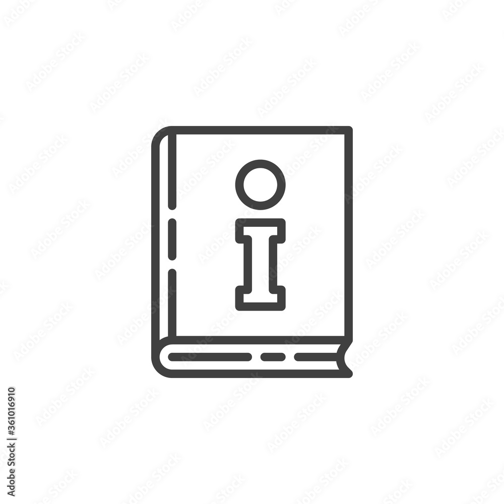 Info book line icon. linear style sign for mobile concept and web design. Guide book outline vector icon. Symbol, logo illustration. Vector graphics Info book line icon. linear style sign for mobile concept and web design. Guide book outline vector icon. Symbol, logo illustration. Vector graphics