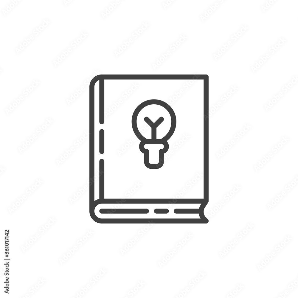 Physics book line icon. linear style sign for mobile concept and web design. Book with light bulb outline vector icon. Symbol, logo illustration. Vector graphics