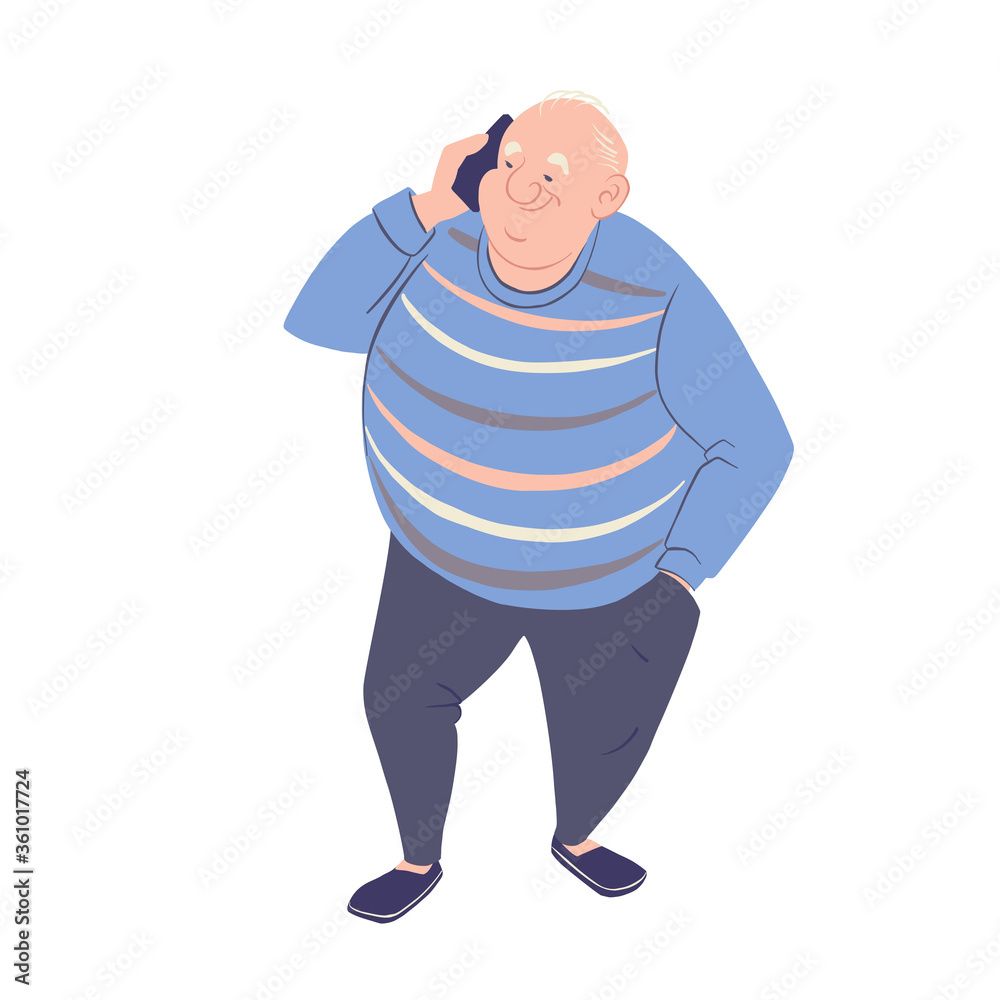 Elderly man with smartphone. Senior male person talking mobile phone.  Cartoon character isolated on white. Vector illustration. Stock Vector |  Adobe Stock