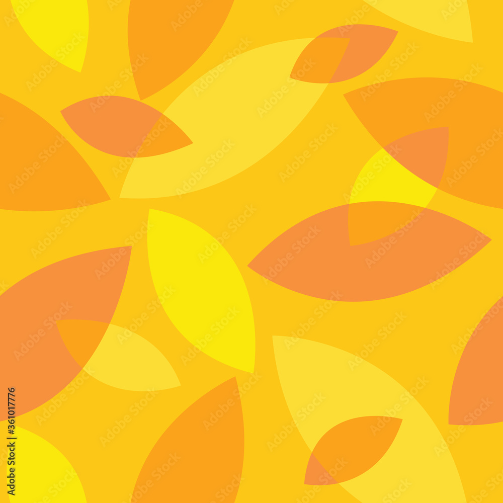 Fototapeta premium Seamless pattern with orange and yellow leaves for textile, paper, website. Golden autumn. Vector flat illustration on the orange background. 