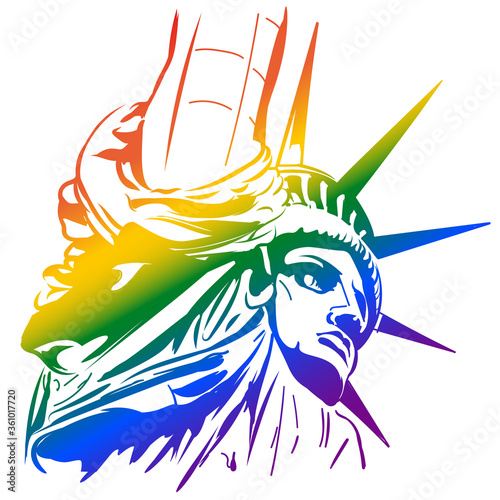 Statue of Liberty outline with LGBT flag. Vector image