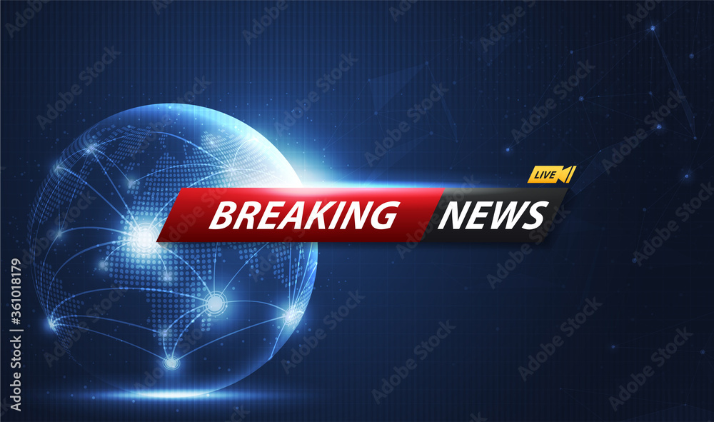 Breaking News template title with shadow on world map background for screen TV. vector design.