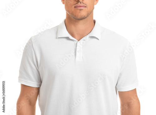 Принти на полотні Young man in stylish t-shirt on white background