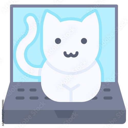 Cat on laptop, Telecommuting or  remote work icon