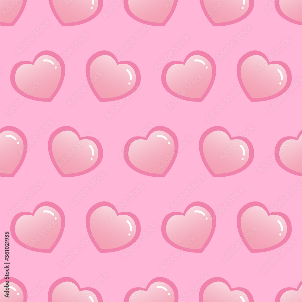 Valentines day seamless pattern background with glass pink hearts.