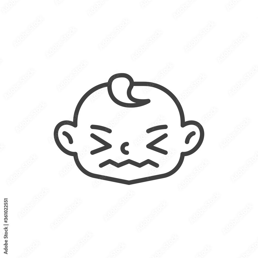 Annoyed baby face line icon. linear style sign for mobile concept and web design. Confounded child face outline vector icon. Symbol, logo illustration. Vector graphics Annoyed baby face line icon. linear style sign for mobile concept and web design. Confounded child face outline vector icon. Symbol, logo illustration. Vector graphics