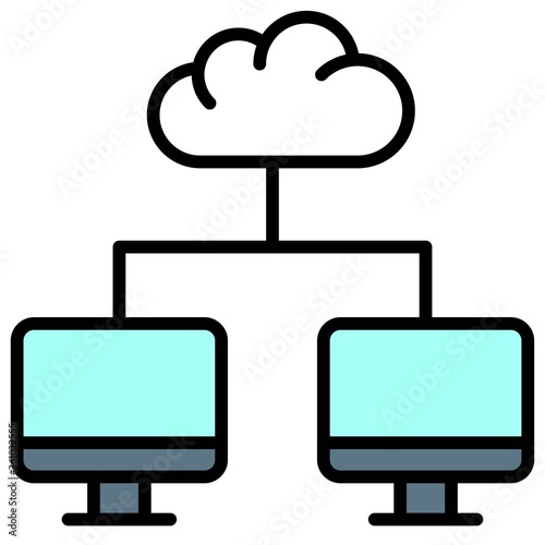 Cloud computing, Telecommuting or remote work icon, vector illustration
