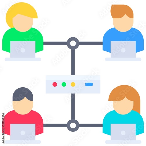 Network server, Telecommuting or remote work icon, vector illustration