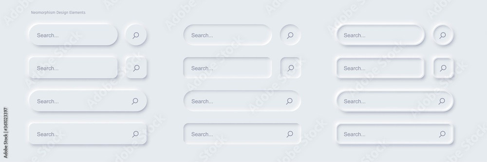 Set of Search bar form templates of neomorphic interface - obrazy, fototapety, plakaty 