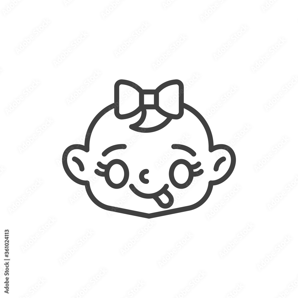 Obraz premium Baby Face Savoring Food line icon. linear style sign for mobile concept and web design. Baby girl stuck out tongue outline vector icon. Symbol, logo illustration. Vector graphics