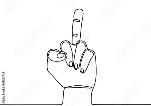 Continuous line drawing of hand showing middle finger. Hand draw line art middle finger social media icon isolated on white background minimal design. Rudeness hand gesture concept