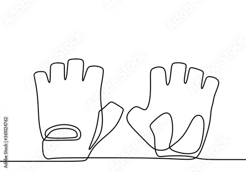 Pair of latex gloves. Continuous one line drawing of rubber glove for protect cleaning, medicine, scientist and cosmetology. Black simple illustration of disposable medical protection against virus
