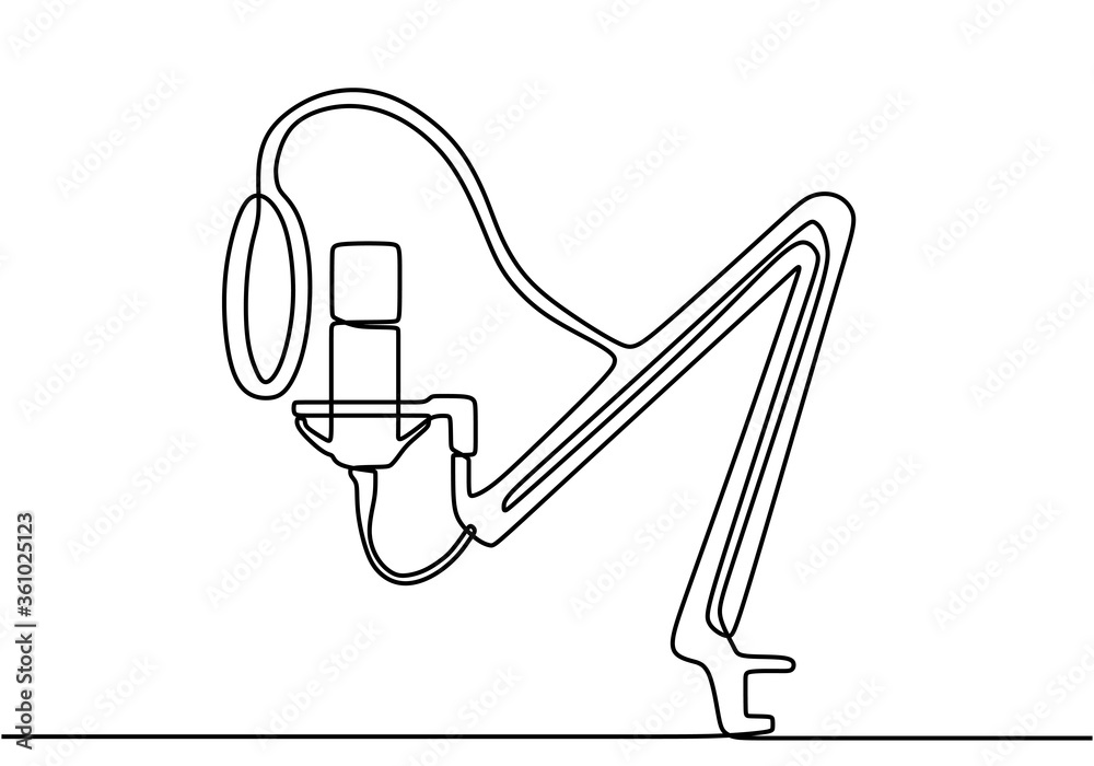 Continuous line drawing of vector radio station microphone icon. Podcast  microphone hand draw minimalist design painted on white background. Outline  sound recording concept single line art Stock Vector | Adobe Stock