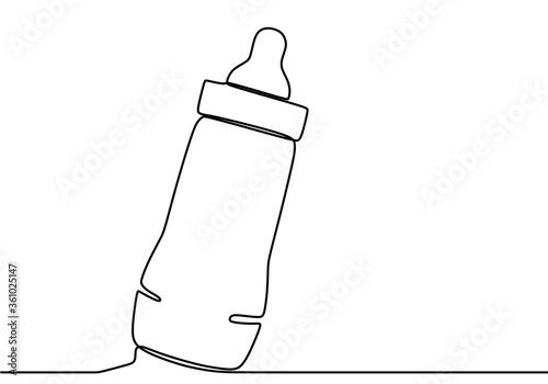Continuous single drawn one line bottle for feeding babies. Bottle nipple of baby pacifier. Baby feeding concept line art minimal design isolated on white background. Vector illustration