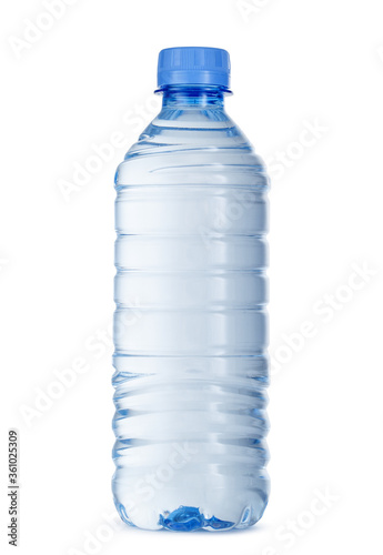 Small bottle of mineral water in plastic isolated on white