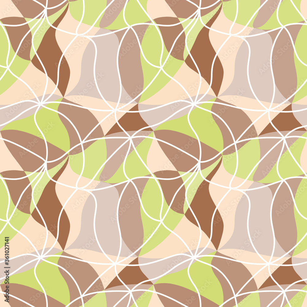 Fototapeta premium Vector abstraction background from many multicolored curved shapes in tan 60s style