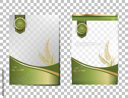 Rice Package Thailand food Products, Green gold banner and poster template vector design rice.