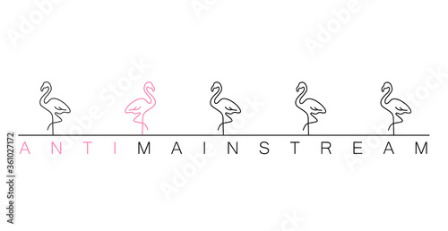 Anti mainstream flamingo bird, concept of being unique and special and being your true self, vector line art illustration photo