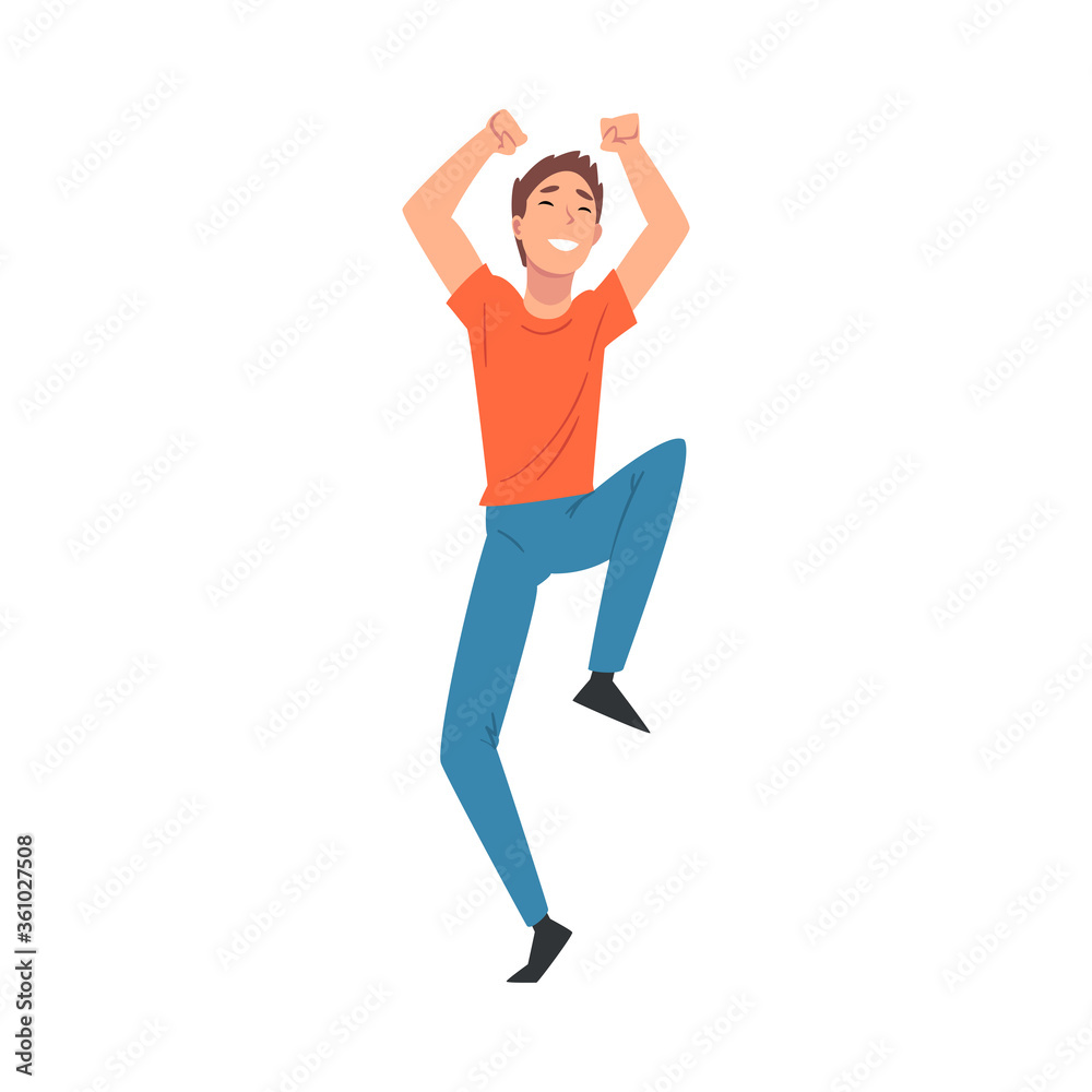 Young Cheerful Man Dancing at Concert Vector Illustration
