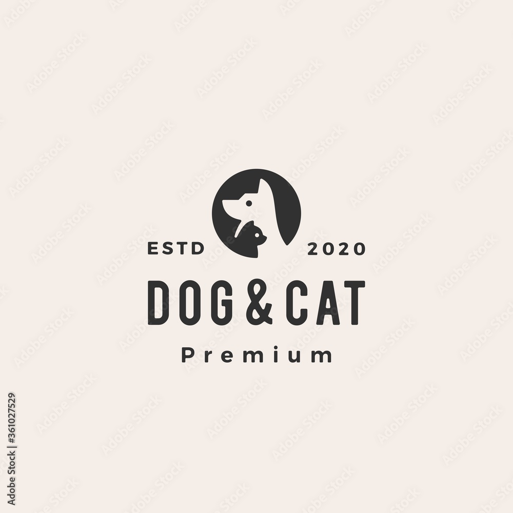 dog cat pet hipster vintage logo vector icon illustration