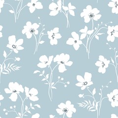Acrylglasbilder Blau-weiße Muster Florales Vintage Muster auf Blau  © Nikole