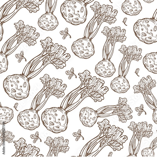Parsnip root with foliage, vegetable for dieting seamless pattern