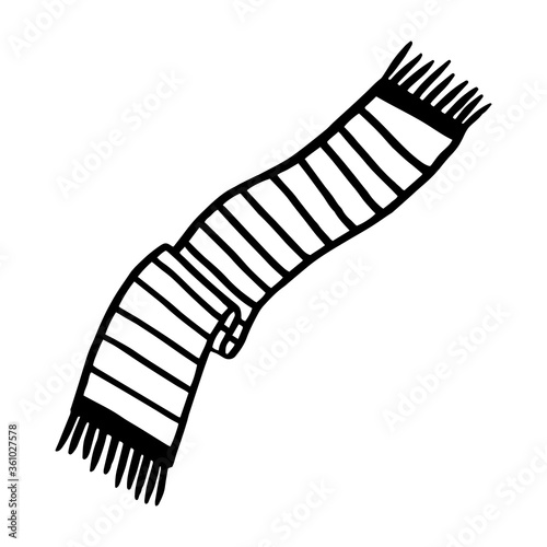 Scarf in black and white, isolated simple hand drawn vector illustration in doodle style