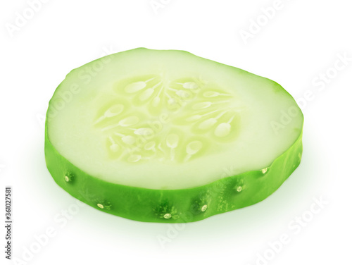Slice of green cucumber isolated on a white background.