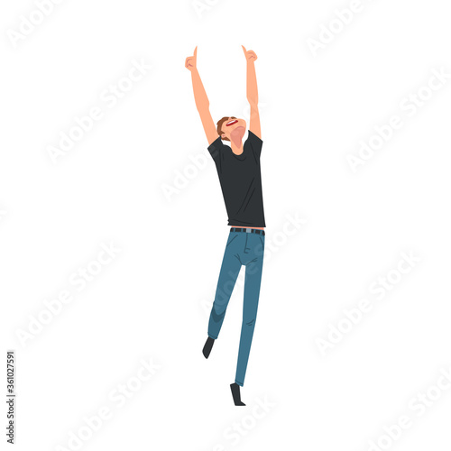 Young Cheerful Man Dancing at Concert Vector Illustration