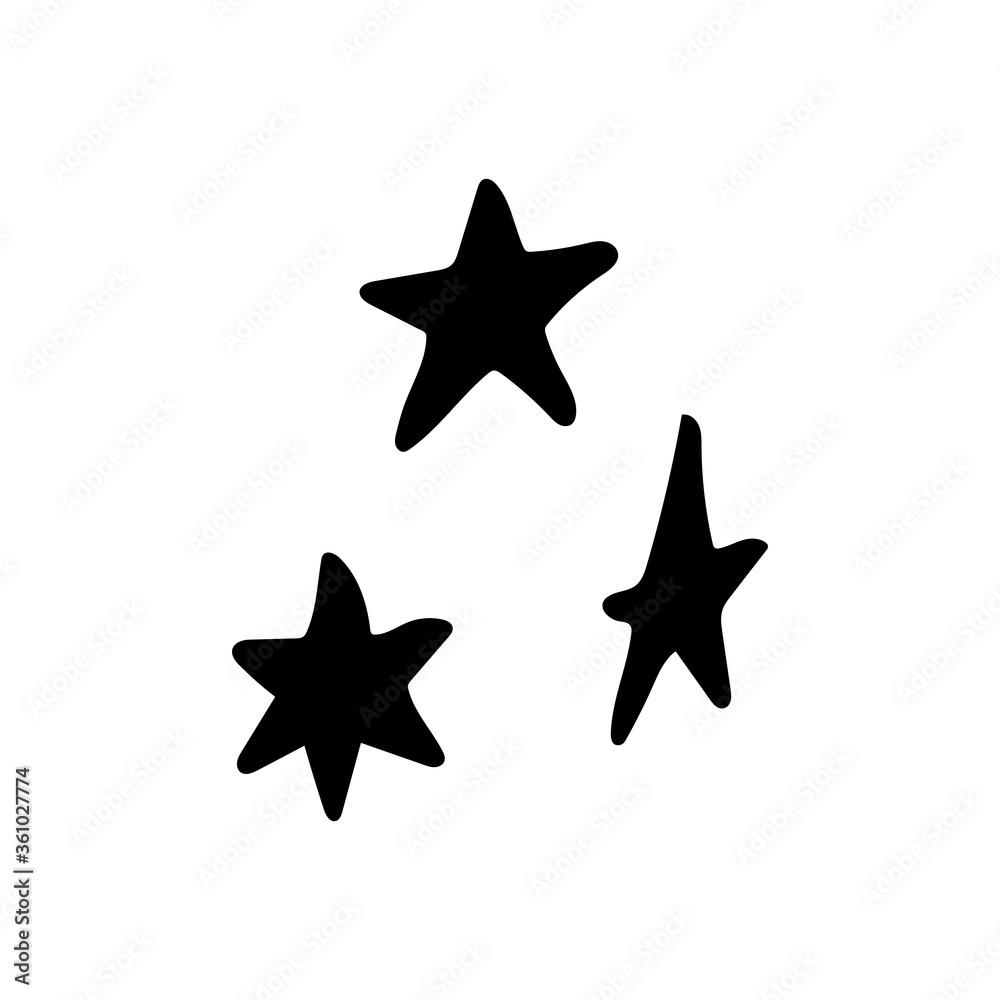 Obraz premium Stars, isolated simple hand drawn vector illustration in black and white doodle style