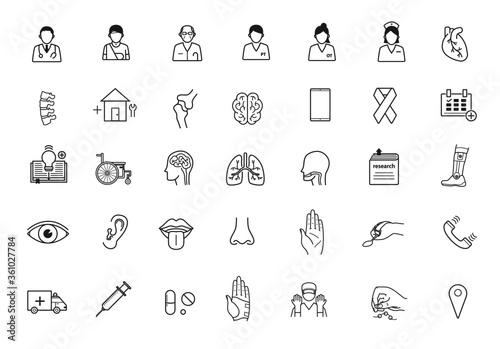 medical and rehabilitation service related icon set