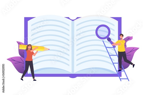 Book review, Reading club concept. Vector illustration