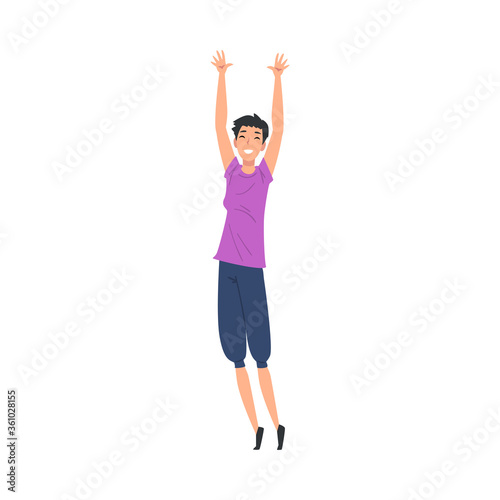 Young Cheerful Woman Singing Along and Dancing at Concert Vector Illustration