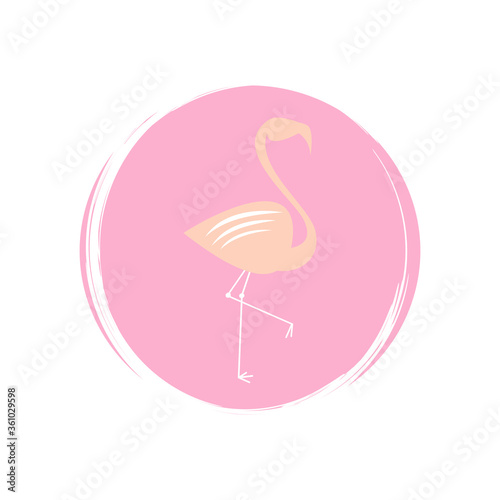 Flamingo icon logo vector illustration on circle with brush texture for social media story highlight © Alice Vacca