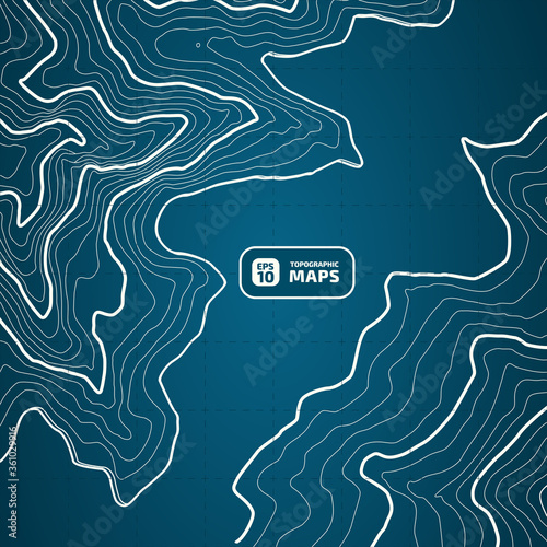The stylized height of the topographic contour in lines and contours. Marine watershed. The concept of a conditional geography scheme and the water path. Vector illustration.