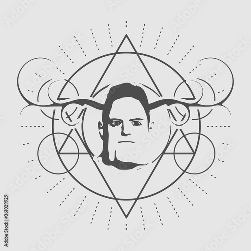 Mystical geometry symbol. Linear alchemy, occult, philosophical sign. For music album cover, poster, sacramental design. Astrology and religion concept.