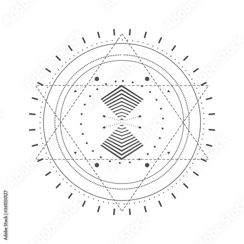 Mystical geometry symbol. Linear alchemy, occult, philosophical sign. For music album cover, poster, sacramental design. Astrology and religion concept.