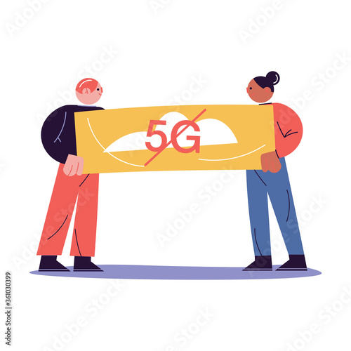 People holding placard in hands and protecting against 5g technologies