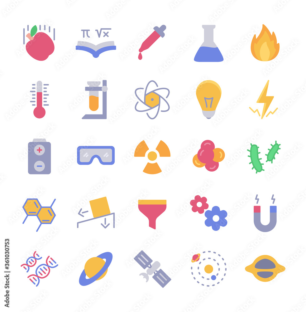 Science icon set style full color modern flat design vector Science icon set style full color modern flat design vector