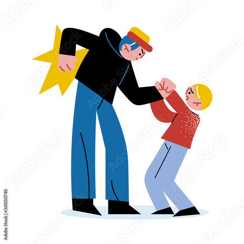 Angry man bullying and fighting with little boy