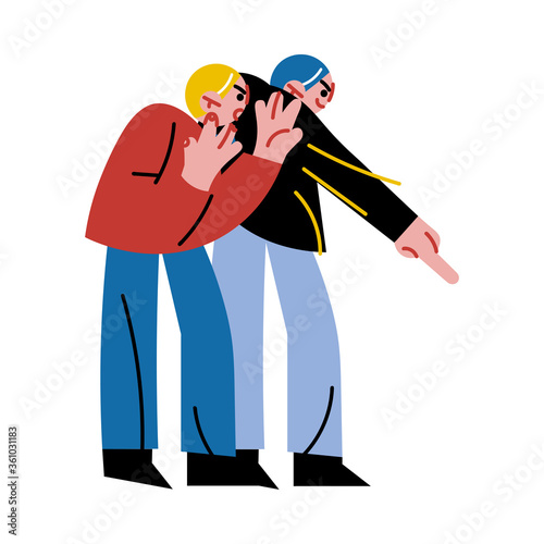 Angry men shouting and bullying another person