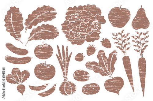 Grunge farm produce set with wood texture