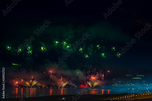 multicolored fireworks in the sky above Saint Petersburg