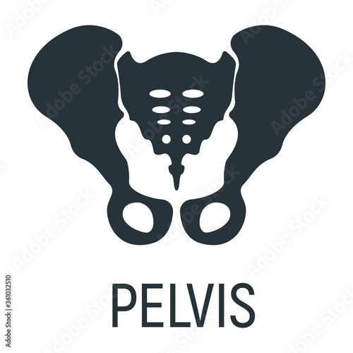 Pelvis bone, x-ray concept icon, roentgen human body image isolated on white, flat vector illustration. Skeleton part of man organism.