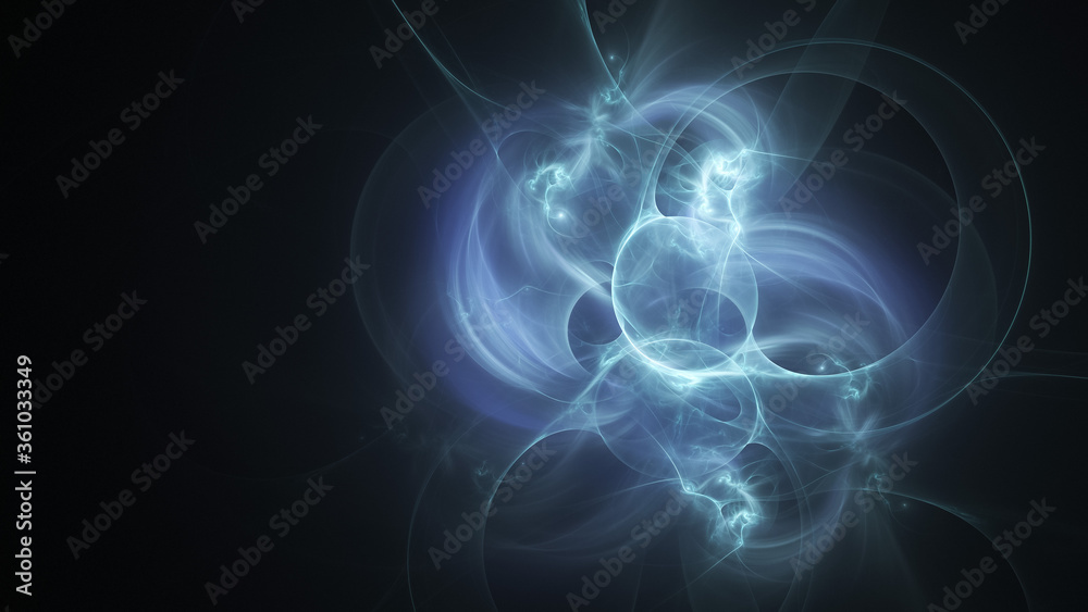 Abstract colorful pale blue glowing shapes. Fantasy light background. Digital fractal art. 3d rendering.