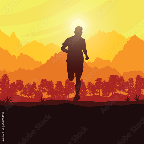 Running silhouettes. Vector illustration, Trail Running, Marathon runner.	