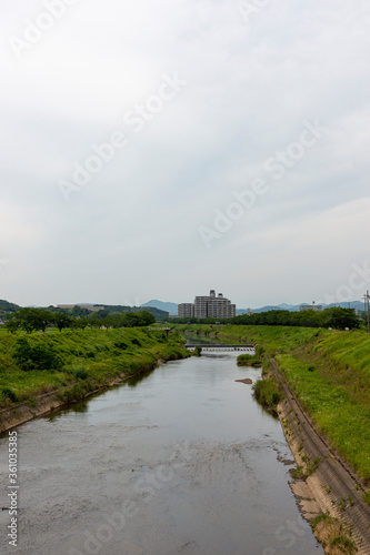 Summer season view of Muko river in Sanda city  Hyogo  Japan