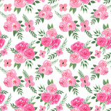 Seamless pattern with loose watercolor roses for gift card, invitation, wedding menu. Floral illustration isolated on white background.