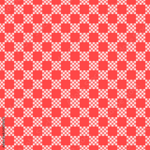 Checkered seamless pattern. Red and white color. Kitchen chess texture print design. Vector stock illustration background.